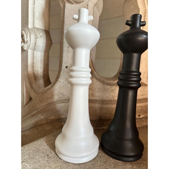 Ceramic Tall Chess Pieces x 2 Black and White. Modern Minimalist Home Decor. - Picture 2 of 3